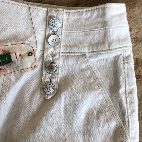 ANTHROPOLOGIE Denim Nautical Sailor Anchor Buttons Style Cute Fringed Skirt Sz 2 - Picture 4 of 8